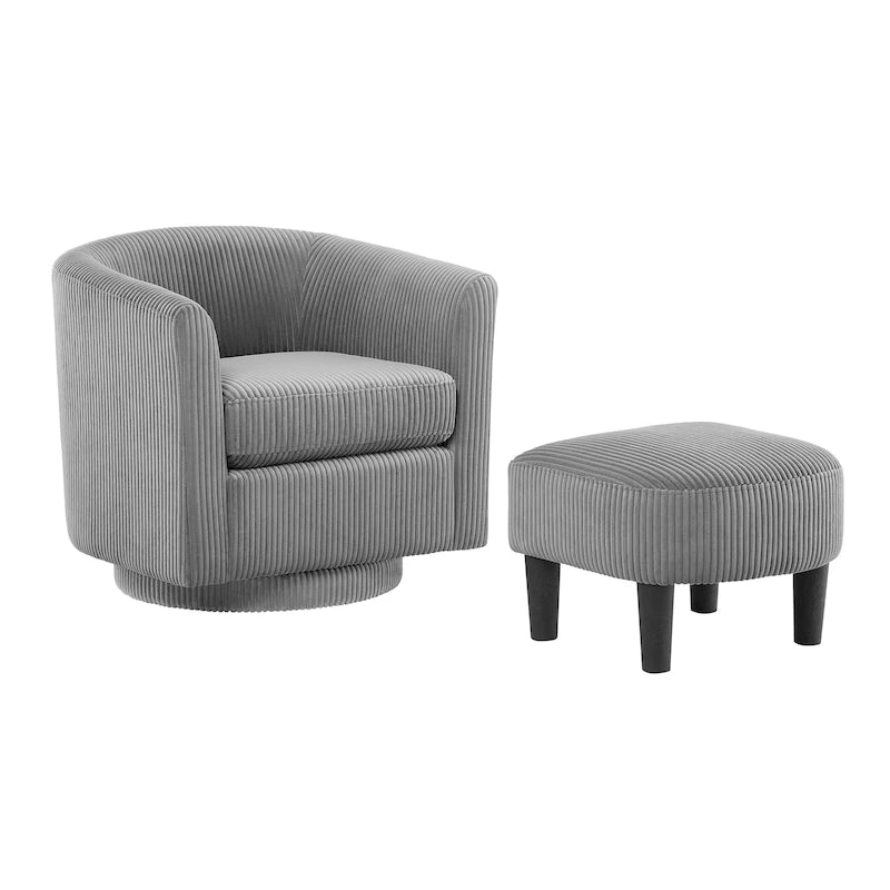 Corduroy 360° Swivel Armchair with Ottoman - Single Seat