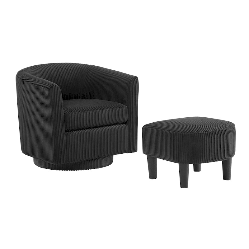 Corduroy 360° Swivel Armchair with Ottoman - Single Seat