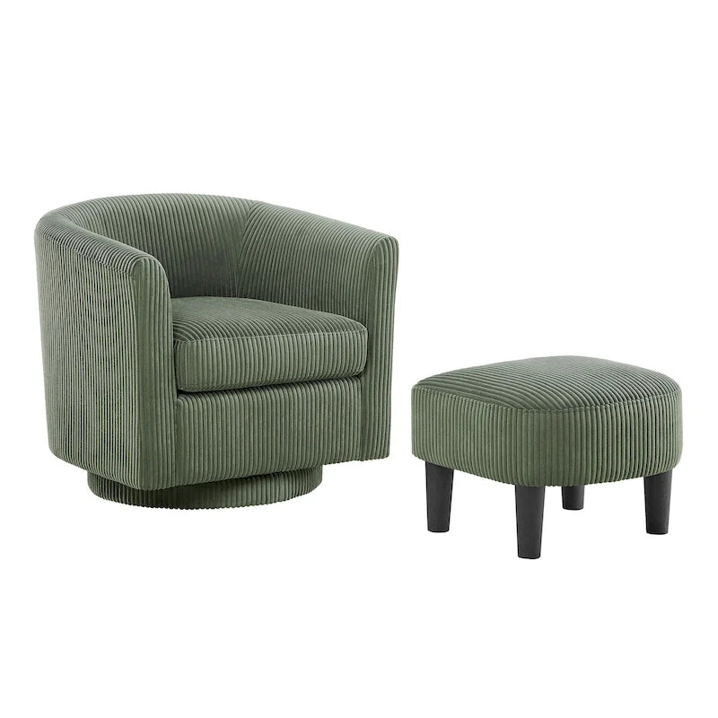 Corduroy 360° Swivel Armchair with Ottoman - Single Seat