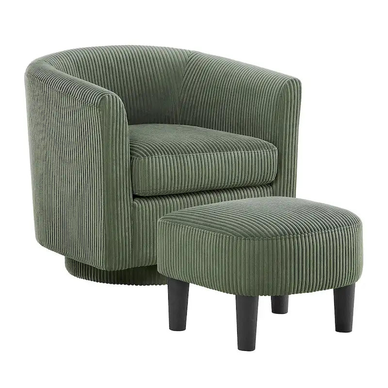 Corduroy 360° Swivel Armchair with Ottoman - Single Seat