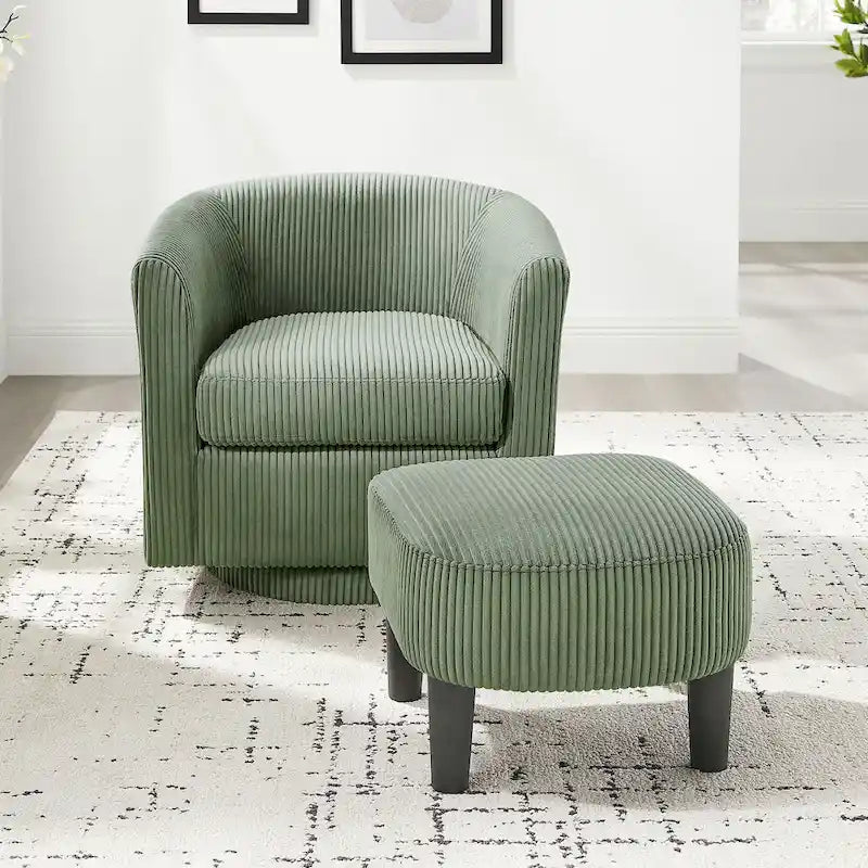 Corduroy 360° Swivel Armchair with Ottoman - Single Seat