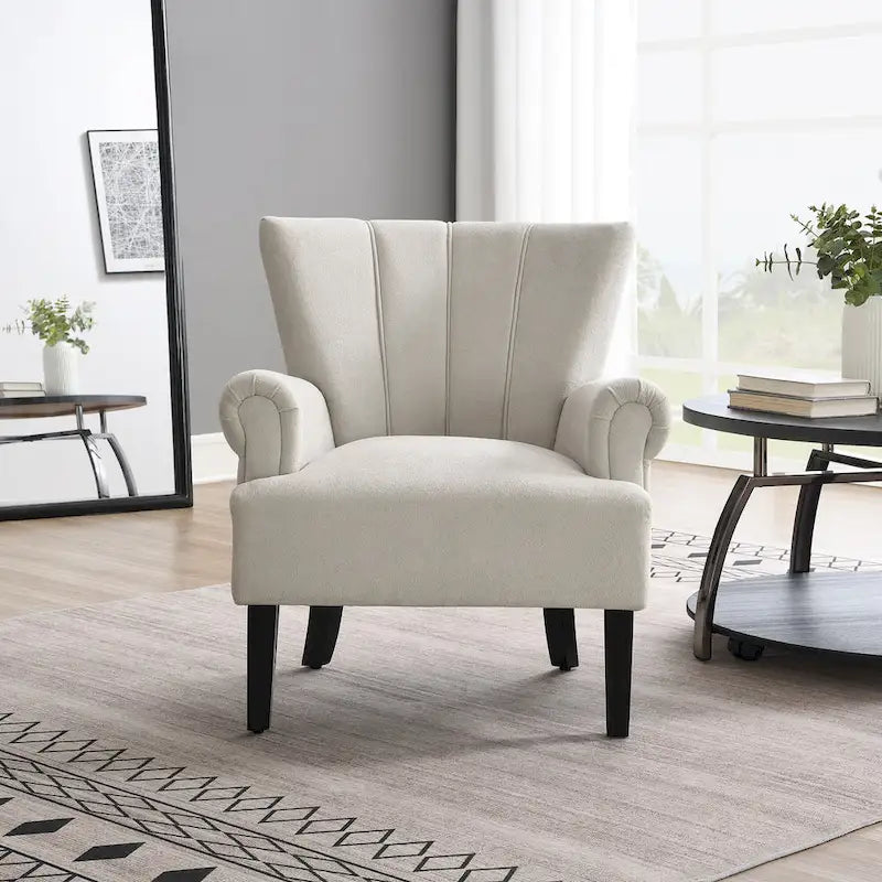 Grey Modern 29 Upholstered Arm Chair with High-Density Foam and Channel Back