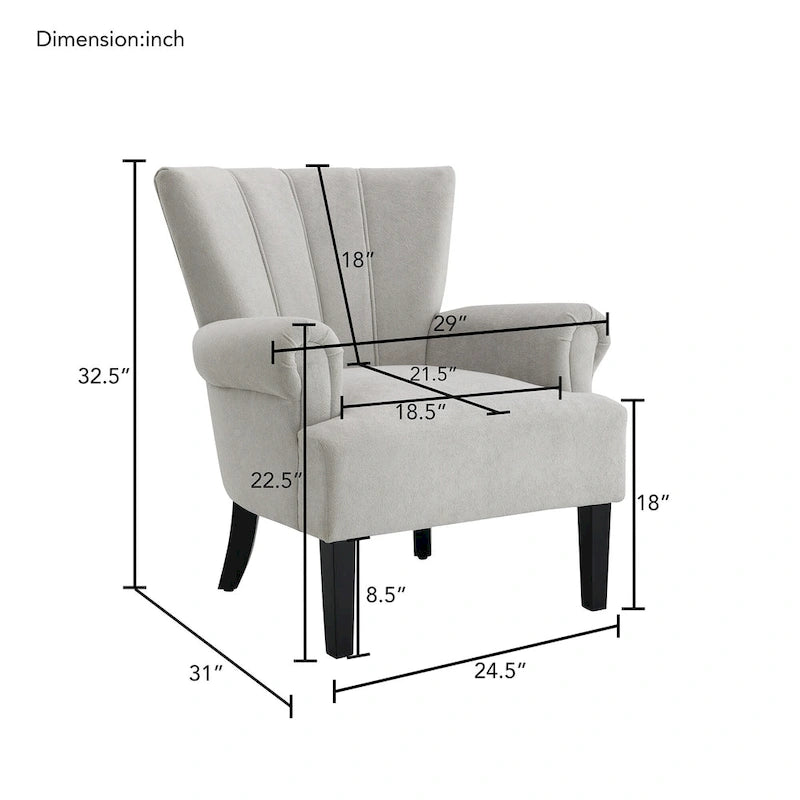Grey Modern 29 Upholstered Arm Chair with High-Density Foam and Channel Back