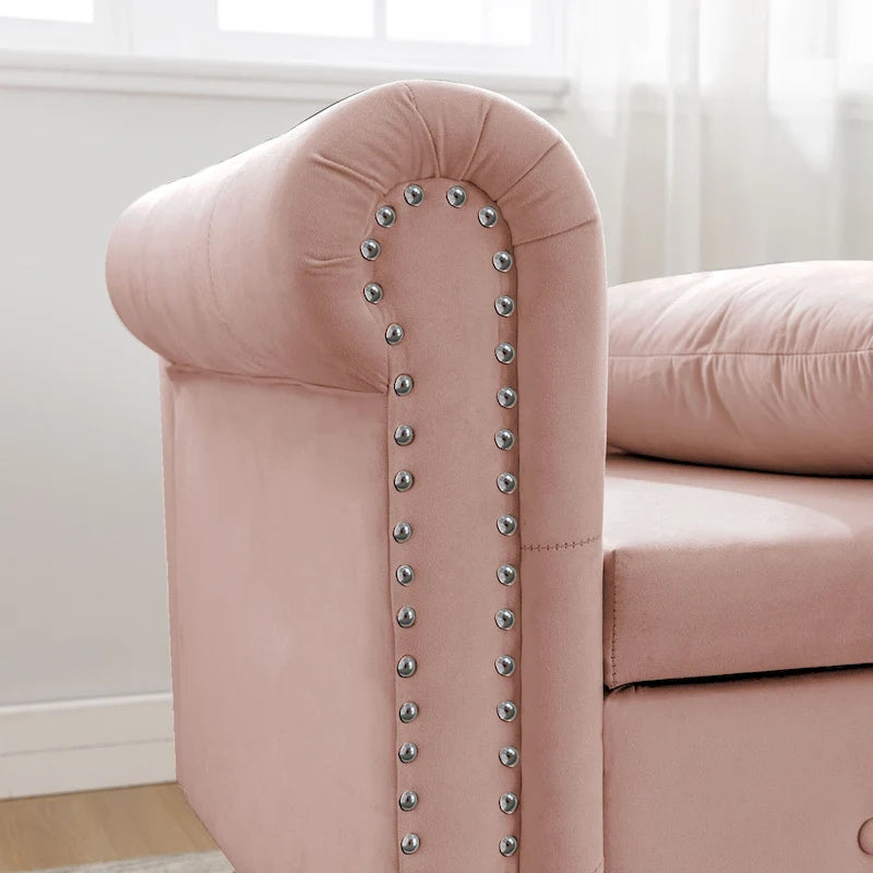 Pink 58.26 Velvet Button Tufted Chaise Lounge Chair