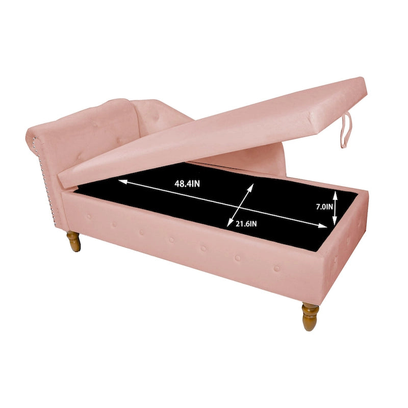 Pink 58.26 Velvet Button Tufted Chaise Lounge Chair