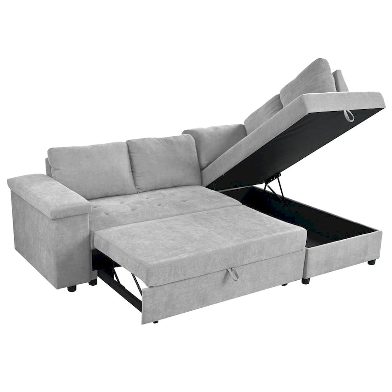 91.5 L-Shaped 4-Seat Sleeper Sofa with Pull-Out Bed and Storage