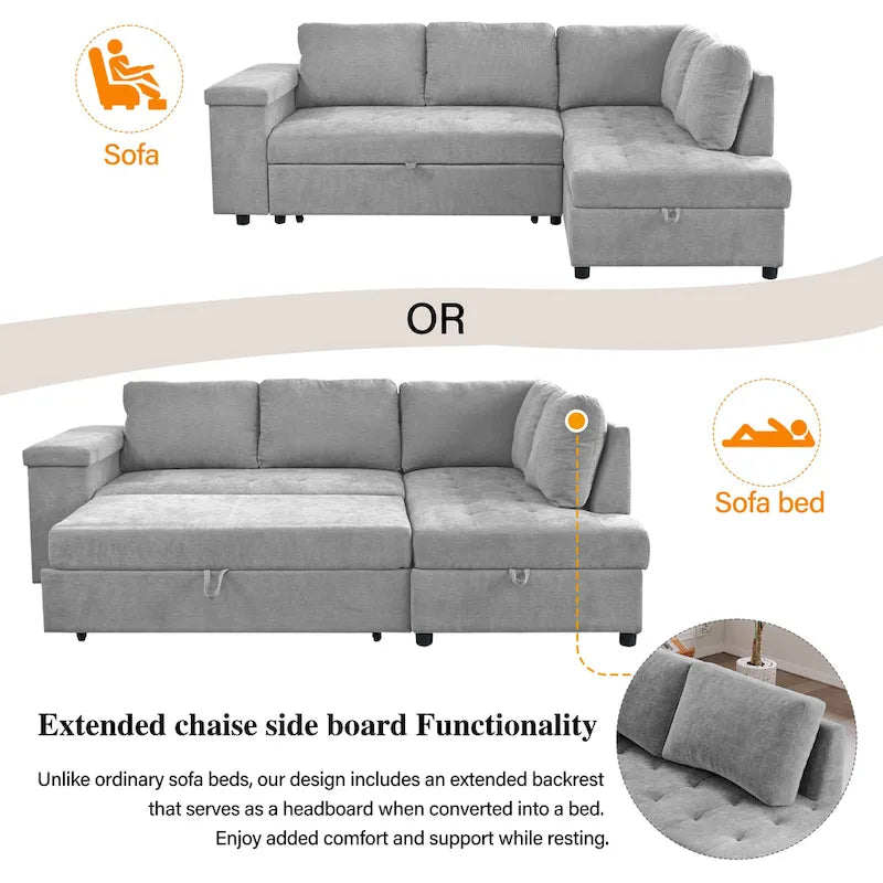 91.5 L-Shaped 4-Seat Sleeper Sofa with Pull-Out Bed and Storage