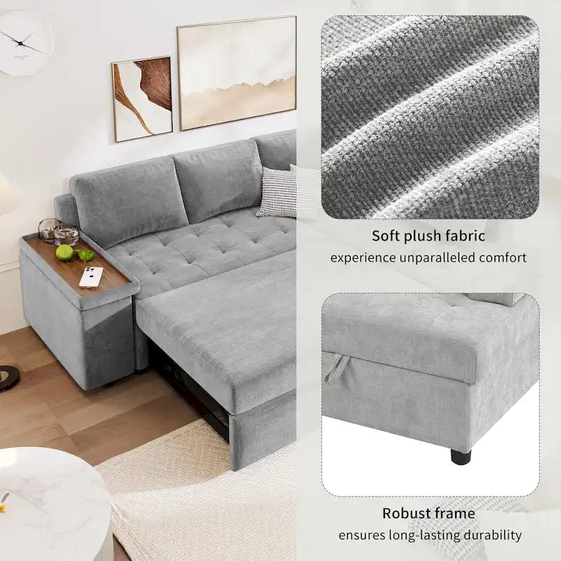 91.5 L-Shaped 4-Seat Sleeper Sofa with Pull-Out Bed and Storage