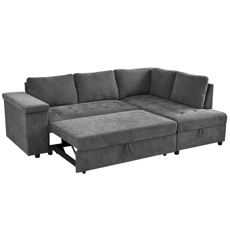 91.5 L-Shaped 4-Seat Sleeper Sofa with Pull-Out Bed and Storage