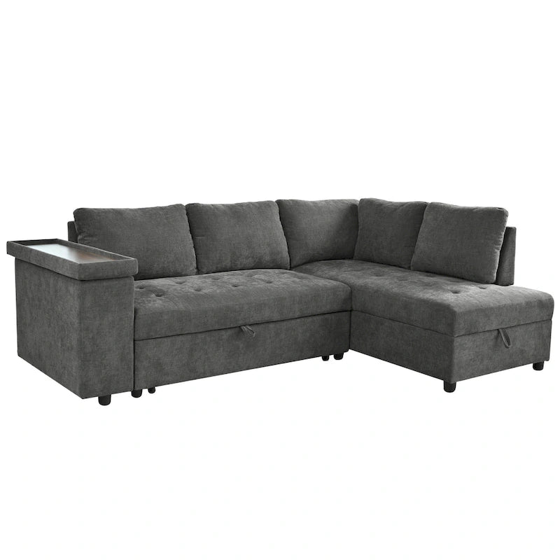 91.5 L-Shaped 4-Seat Sleeper Sofa with Pull-Out Bed and Storage