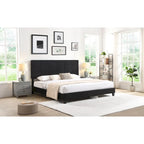King Size Upholstered Bed with Linen Fabric Headboard