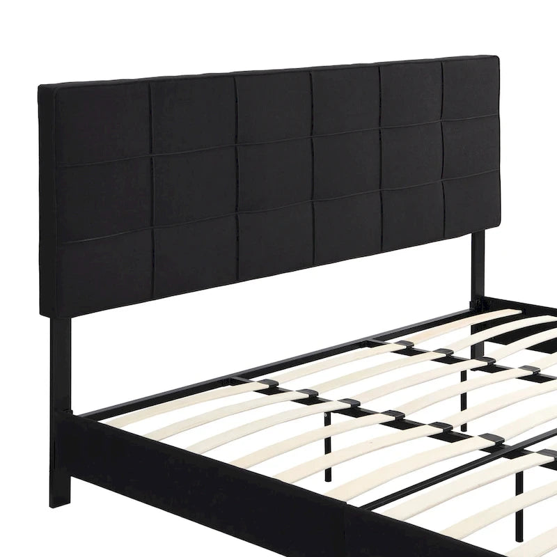 King Size Upholstered Bed with Linen Fabric Headboard