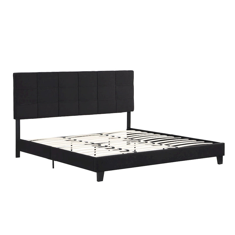 King Size Upholstered Bed with Linen Fabric Headboard