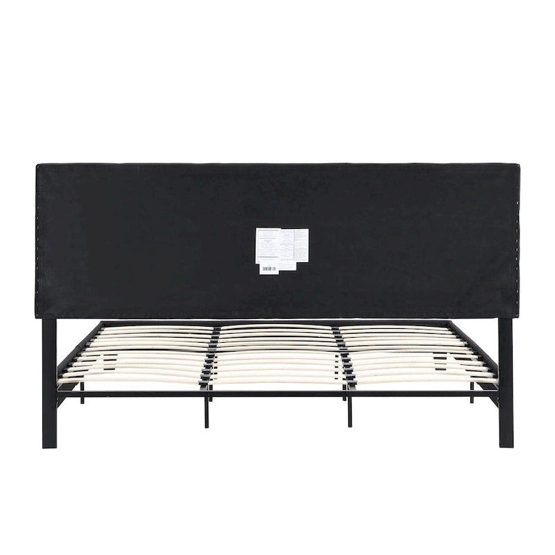 King Size Upholstered Bed with Linen Fabric Headboard