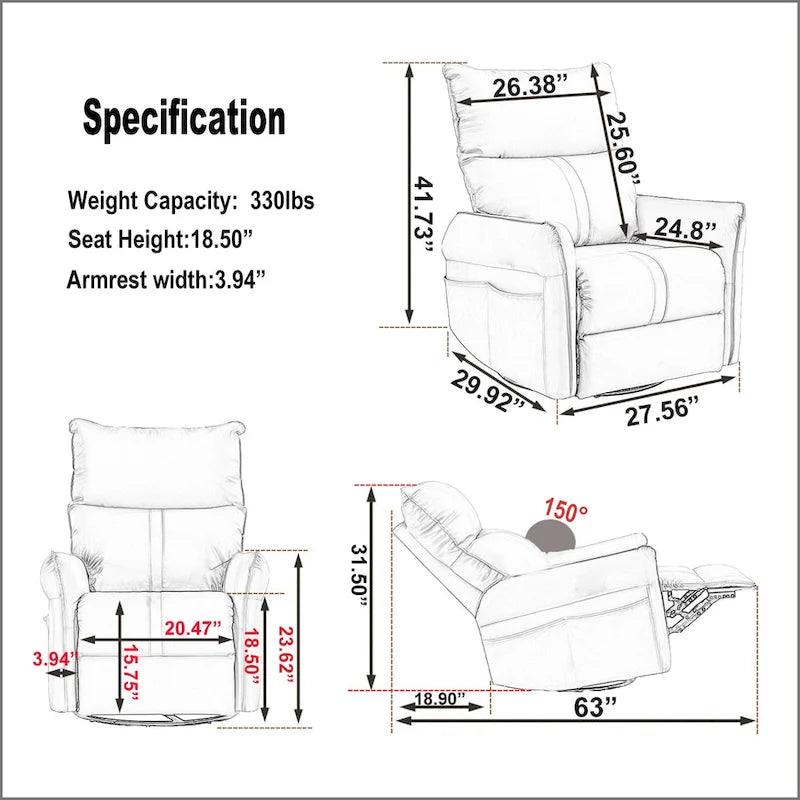 270 Swivel Rocker Power Recliner with USB Ports