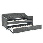 Twin Size Linen Upholstered Daybed Frame with Trundle & Tufted Backrest