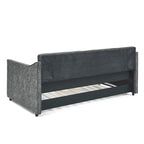 Twin Size Linen Upholstered Daybed Frame with Trundle & Tufted Backrest