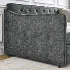 Twin Size Linen Upholstered Daybed Frame with Trundle & Tufted Backrest