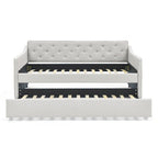 Twin Size Linen Upholstered Daybed Frame with Trundle & Tufted Backrest