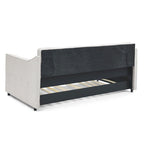 Twin Size Linen Upholstered Daybed Frame with Trundle & Tufted Backrest