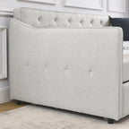 Twin Size Linen Upholstered Daybed Frame with Trundle & Tufted Backrest