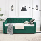 Twin Size Linen Upholstered Daybed Frame with Trundle & Tufted Backrest