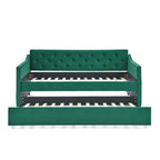 Twin Size Linen Upholstered Daybed Frame with Trundle & Tufted Backrest