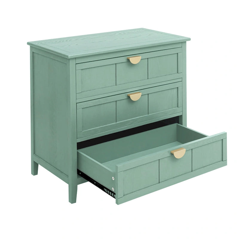 American Style 3-Drawer Vertical Chest Cabinet with Golden Handle for bedroom, living room