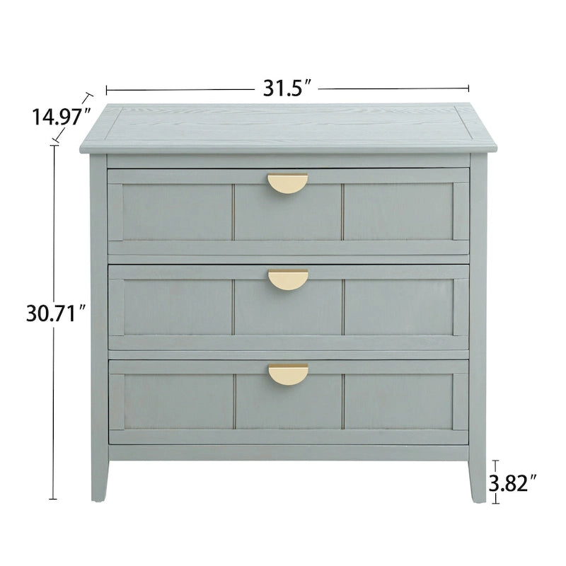 American Style 3-Drawer Vertical Chest Cabinet with Golden Handle for bedroom, living room