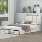 Full Size Wooden Platform Bed with Upholstered Headboard and 2 Drawers