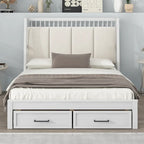 Full Size Wooden Platform Bed with Upholstered Headboard and 2 Drawers