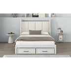 Full Size Wooden Platform Bed with Upholstered Headboard and 2 Drawers