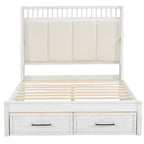 Full Size Wooden Platform Bed with Upholstered Headboard and 2 Drawers