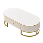 47.2 Modern Coffee Table with Gold Metal Decor and Integrated Drawers
