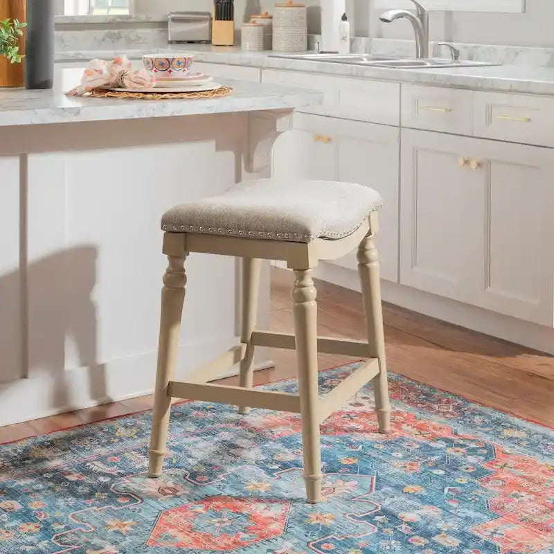 Greige Saddle Seat Counter Stool - Backless - 400lb Capacity