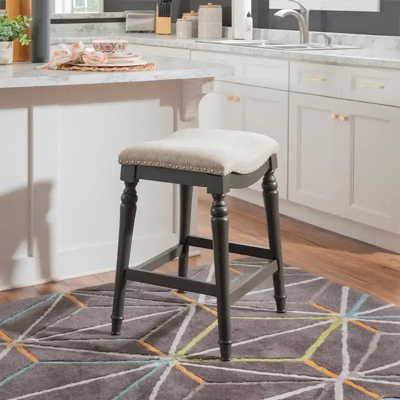 Greige Saddle Seat Counter Stool - Backless - 400lb Capacity