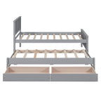Twin Size Solid Wood Platform Bed with Trundle and Drawers