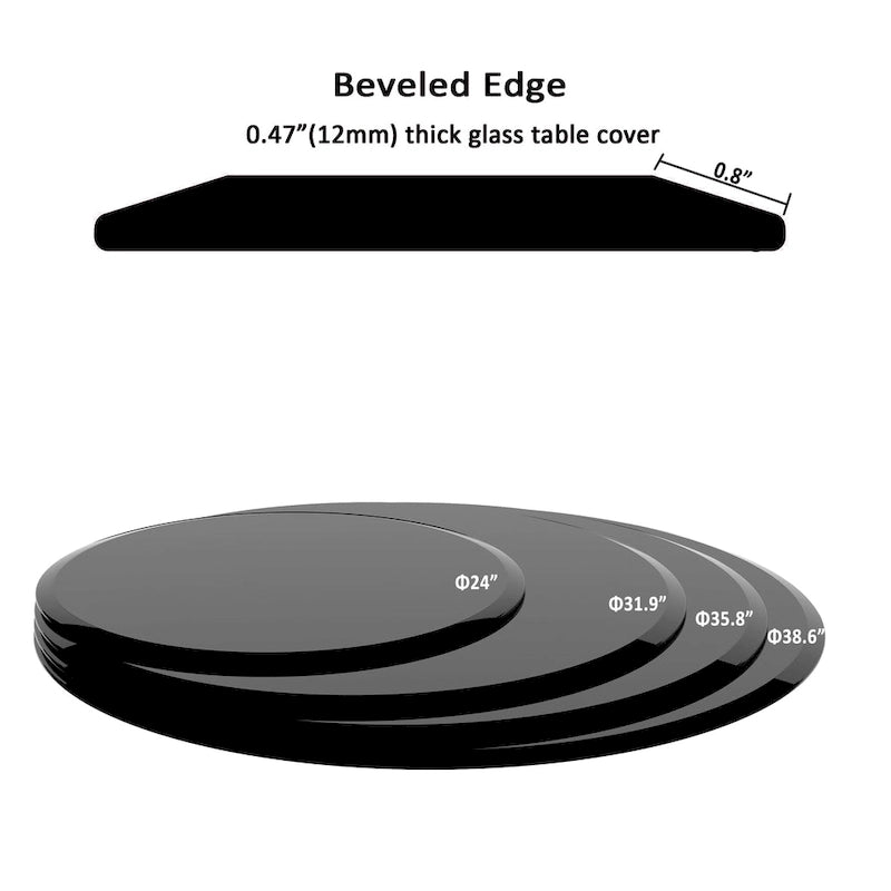 Inch Round Tempered Glass Table Top black Glass Inch Thick Beveled Polished Edge