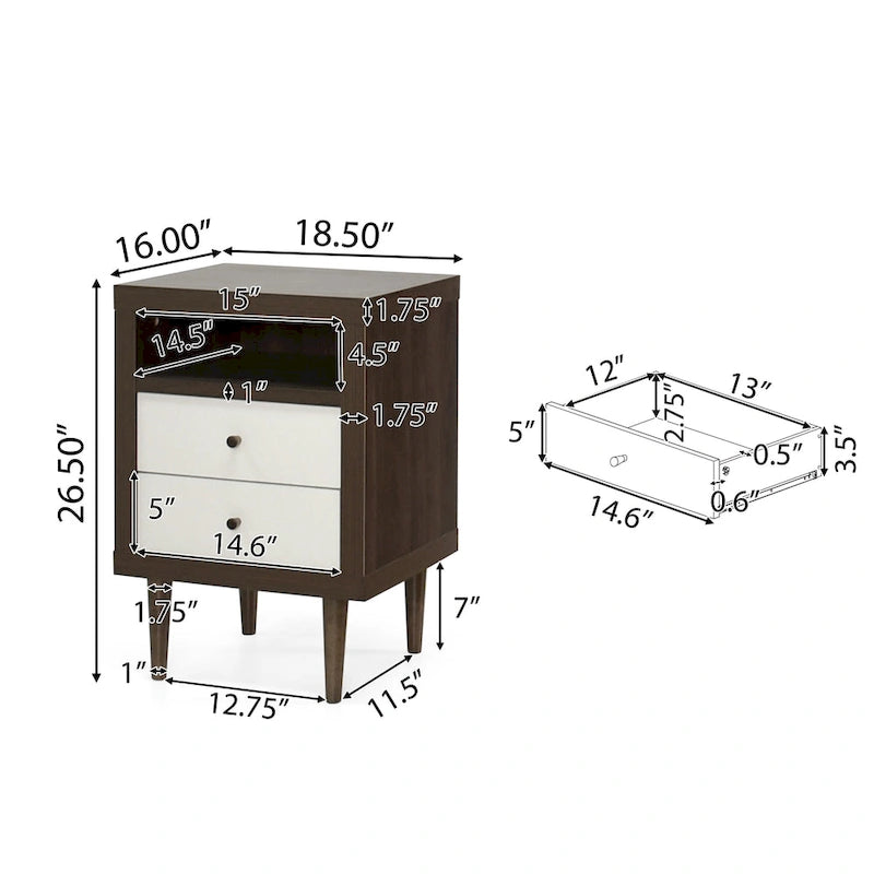 Nystrom Mid Century Modern 2 Drawer Nightstand by