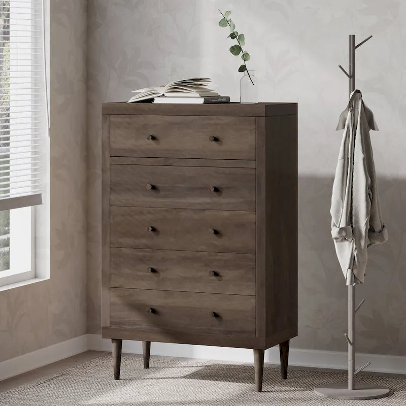 Nystrom Mid Century Modern 5 Drawer Dresser by