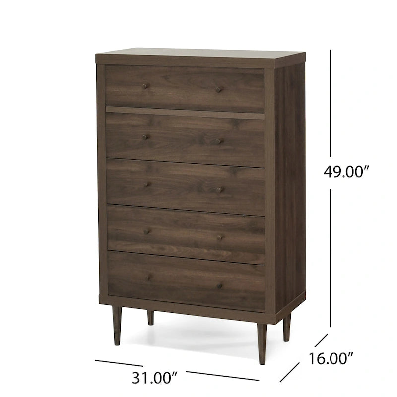 Nystrom Mid Century Modern 5 Drawer Dresser by