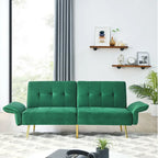 Italian Velvet Convertible Sleeper Sofa Bed with with Folded Armrests and Storage Bags