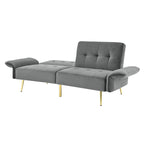 Italian Velvet Convertible Sleeper Sofa Bed with with Folded Armrests and Storage Bags