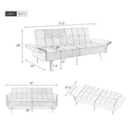 Italian Velvet Convertible Sleeper Sofa Bed with with Folded Armrests and Storage Bags
