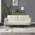 Italian Velvet Convertible Sleeper Sofa Bed with with Folded Armrests and Storage Bags