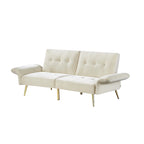 Italian Velvet Convertible Sleeper Sofa Bed with with Folded Armrests and Storage Bags