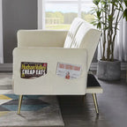 Italian Velvet Convertible Sleeper Sofa Bed with with Folded Armrests and Storage Bags