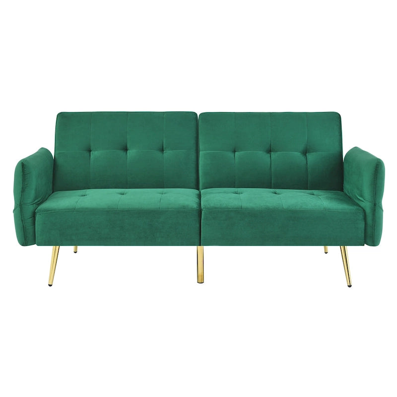 Italian Velvet Convertible Sleeper Sofa Bed with with Folded Armrests and Storage Bags
