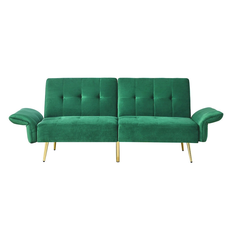 Italian Velvet Convertible Sleeper Sofa Bed with with Folded Armrests and Storage Bags