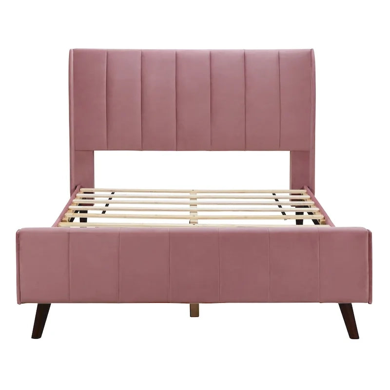 Full Size Pink Velvet Upholstered Wingback Bed